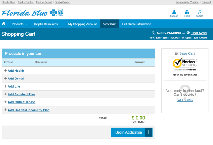 ConsumerWebsalesFloridablue - shopping cart