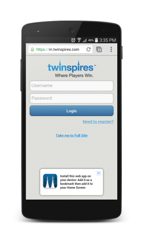 Twinspires - front page on mobile