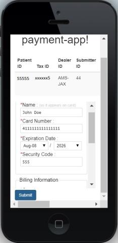 Once the form is valid, a user will submit and the verification will be posted to the integrated payment service