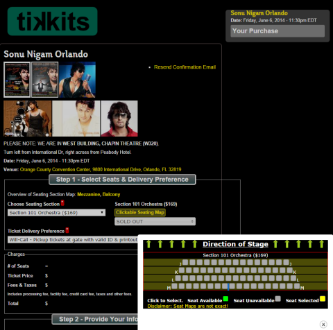 tikkits - sonu-nigam-orlando event